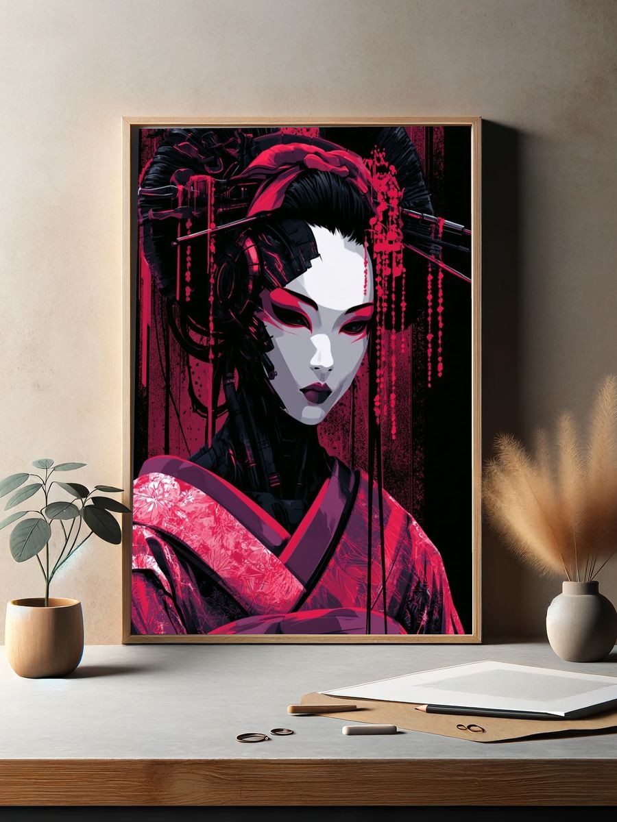 Cyber Geisha Portrait Print. — room view 2