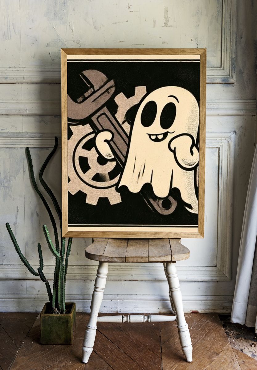 Ghost and Gears Illustration Poster. room preview