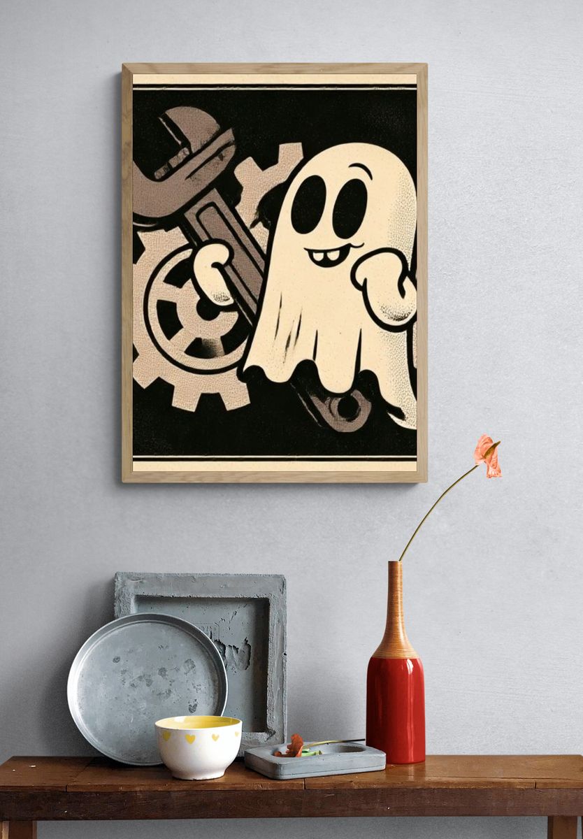 Ghost and Gears Illustration Poster. — room view 3