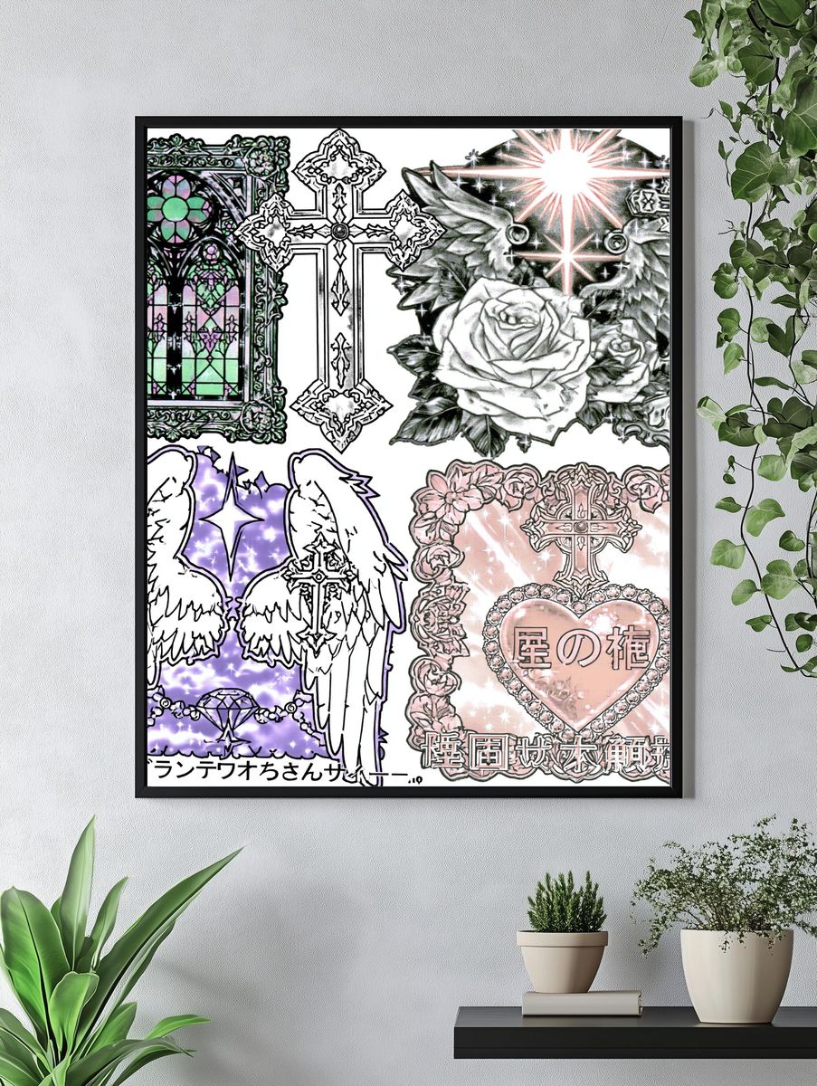 Gothic Angel Collage Illustration Poster. — room view 4