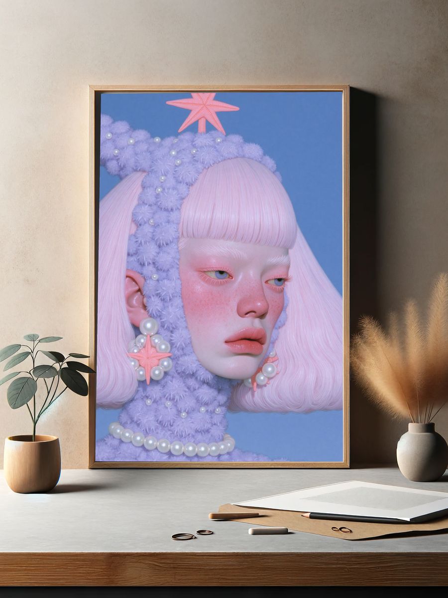 Pastel Mermaid Portrait Print. — room view 2