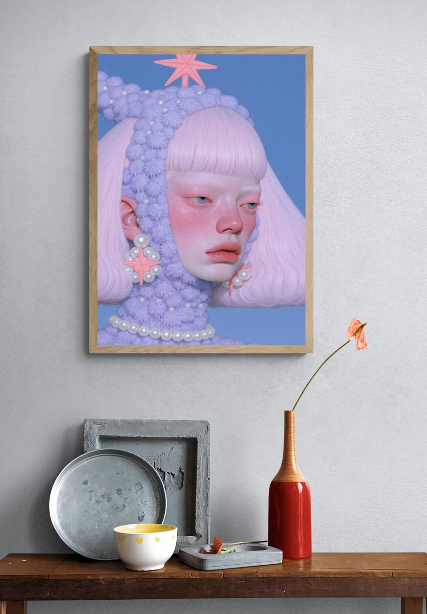 Pastel Mermaid Portrait Print. — room view 3