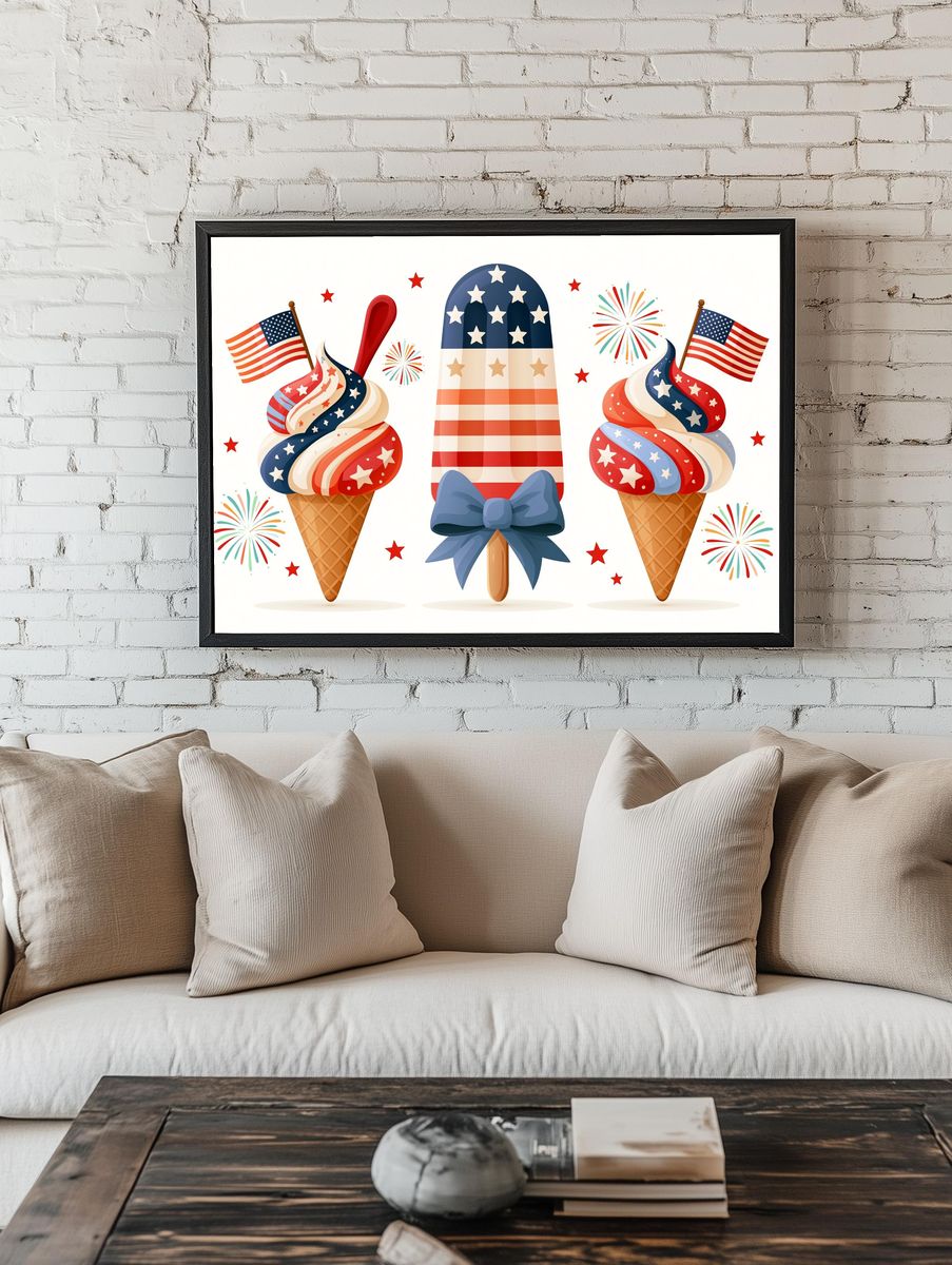 Patriotic Ice Cream Illustration Poster. room preview