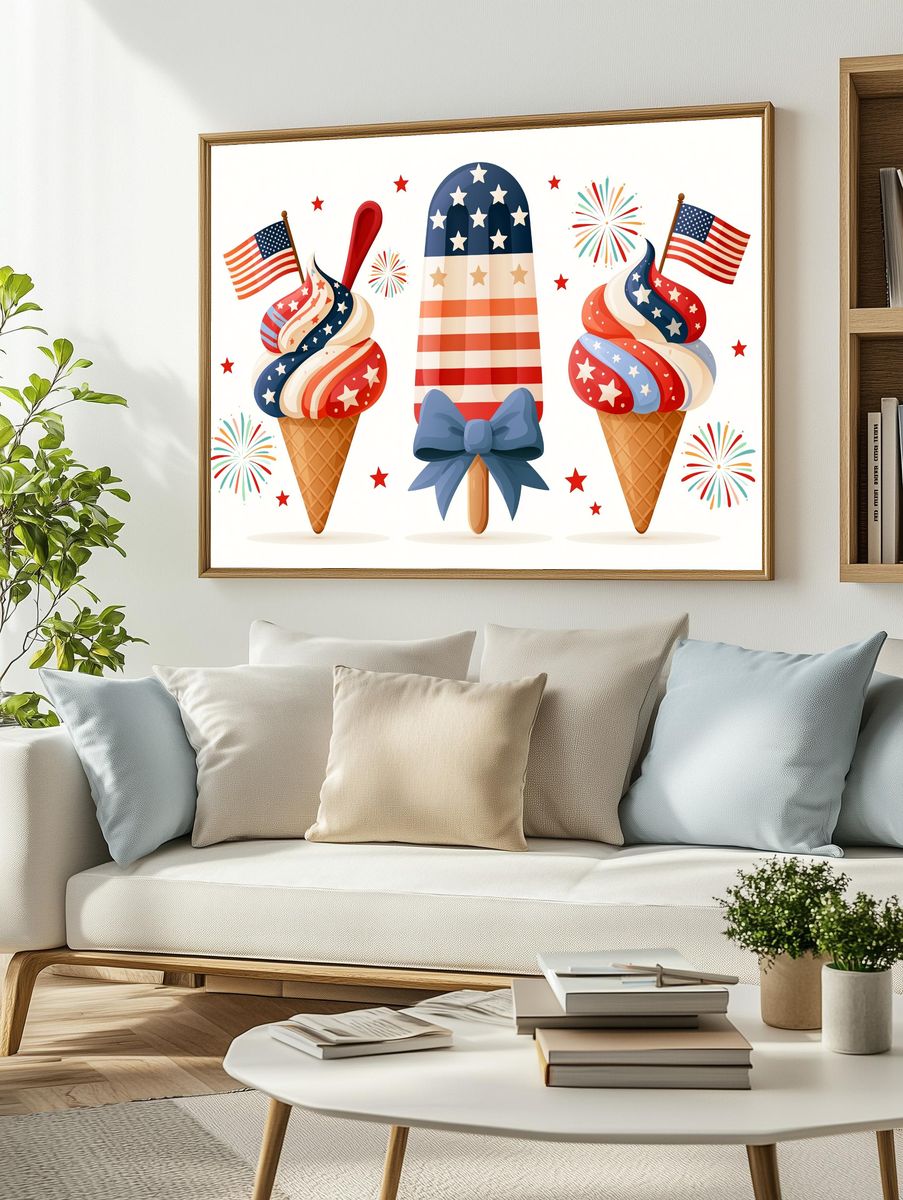 Patriotic Ice Cream Illustration Poster. — room view 2
