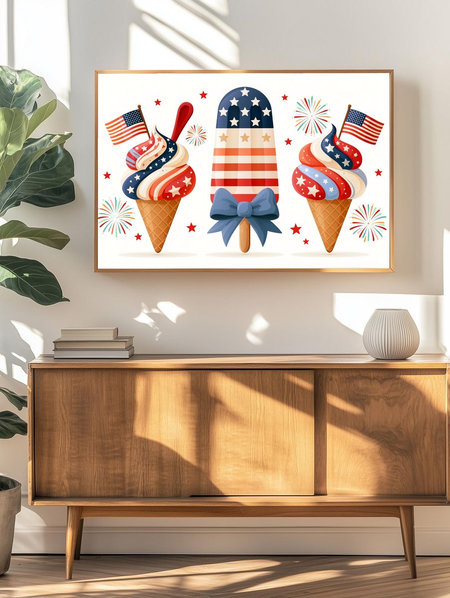 Patriotic Ice Cream Illustration Poster. — room view 3