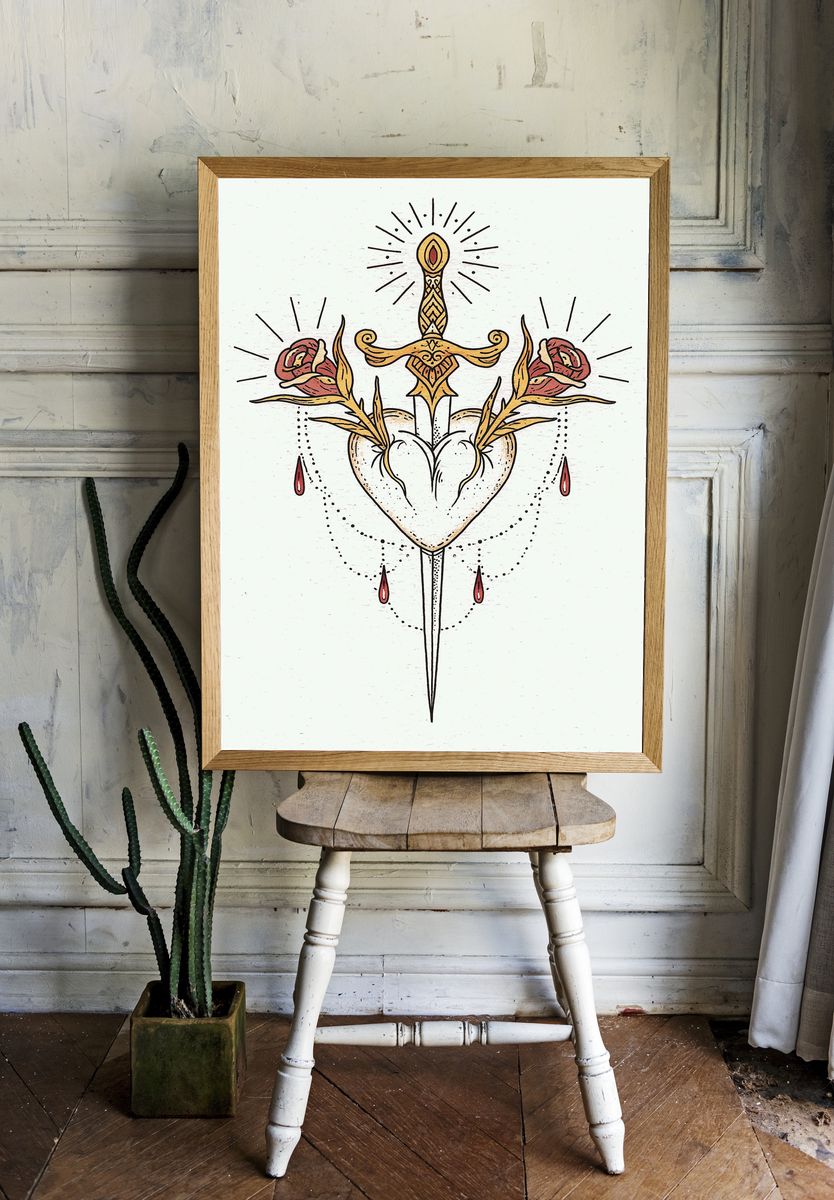Sacred Heart Floral Illustration Poster. — room view 1