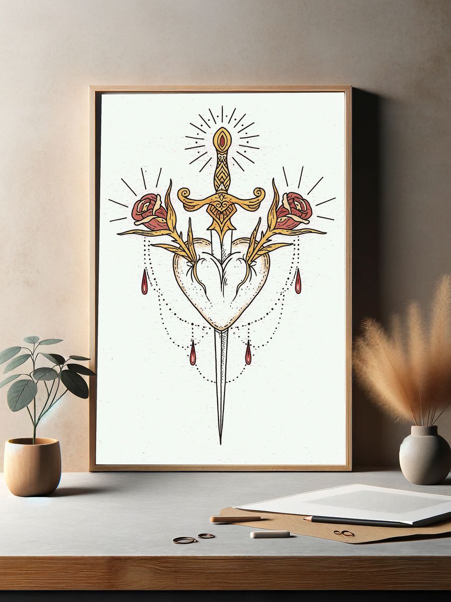 Sacred Heart Floral Illustration Poster. — room view 2