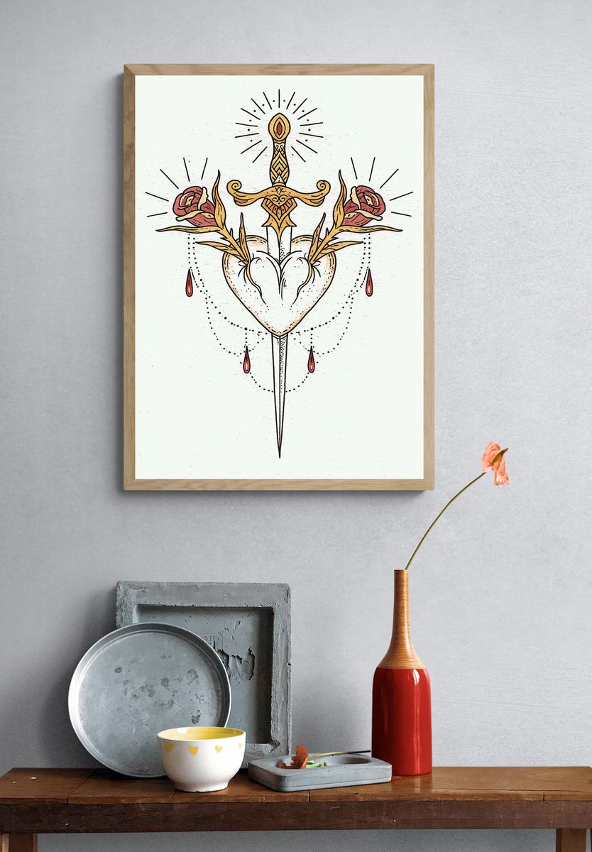 Sacred Heart Floral Illustration Poster. — room view 3