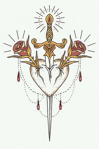 Sacred Heart Floral Illustration Poster.