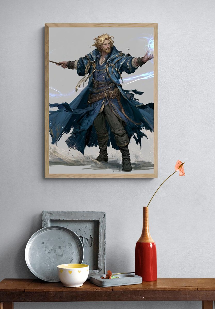 Wizard Spellcaster Digital Art Poster. — room view 3