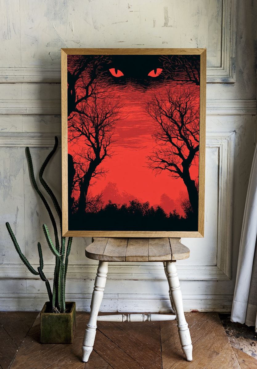 Red Forest Eyes Illustration Poster. — room view 1