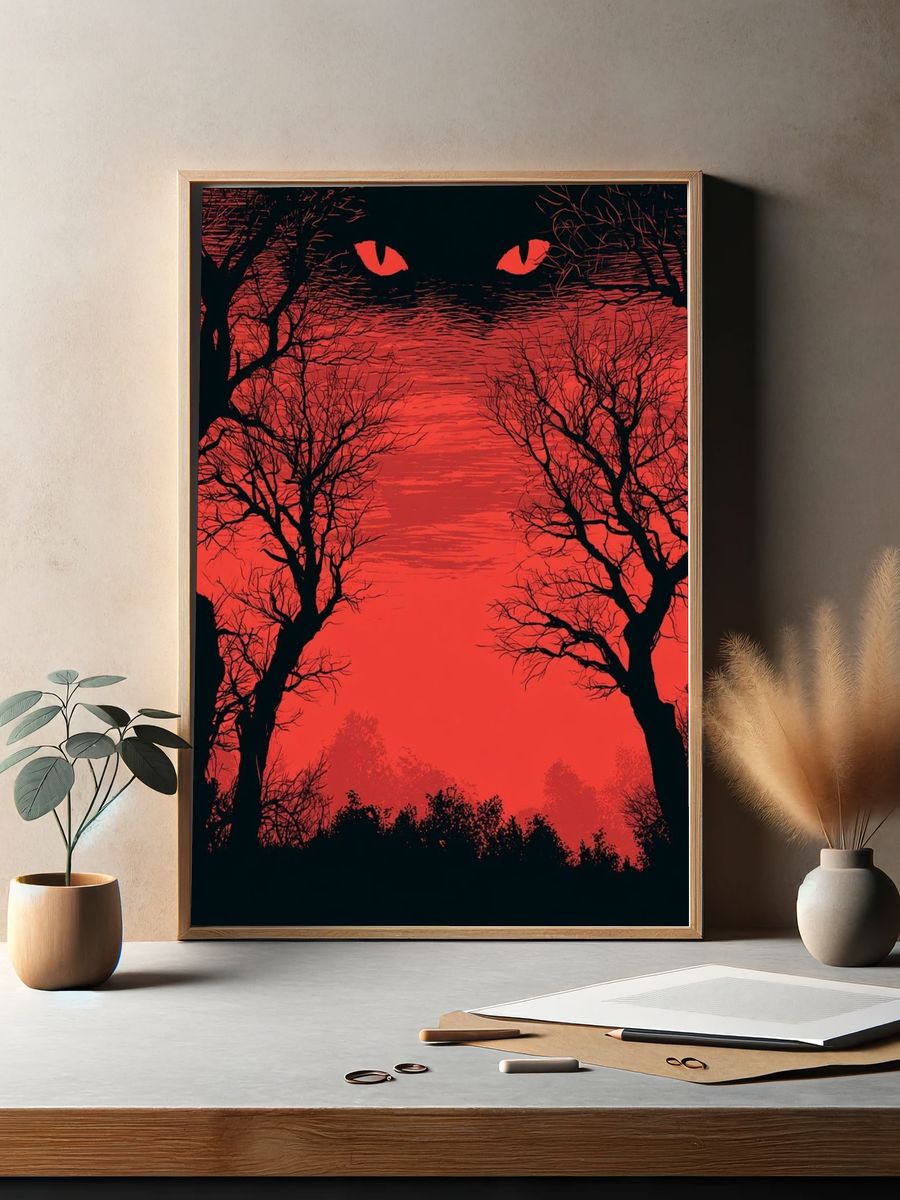 Red Forest Eyes Illustration Poster. — room view 2