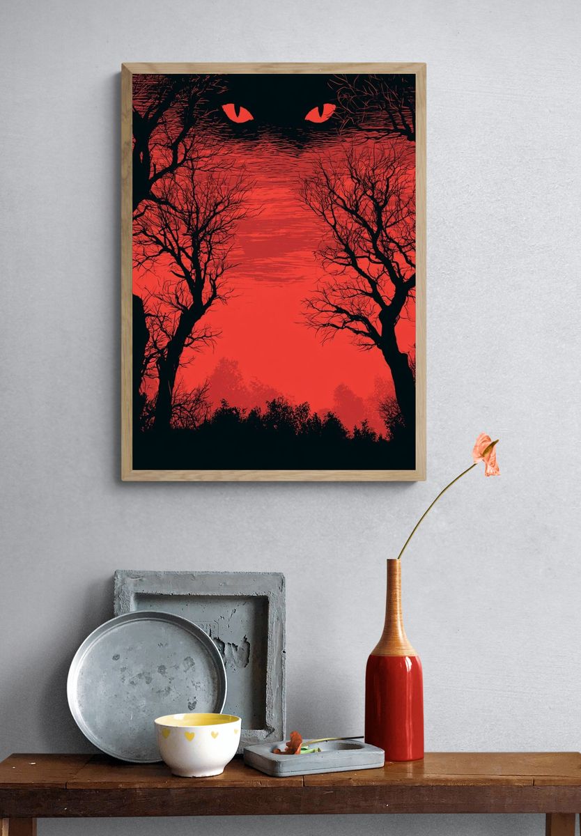 Red Forest Eyes Illustration Poster. — room view 3
