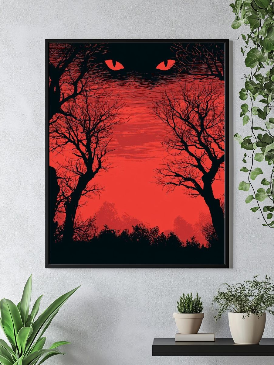 Red Forest Eyes Illustration Poster. — room view 4