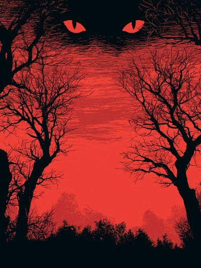 Red Forest Eyes Illustration Poster. poster