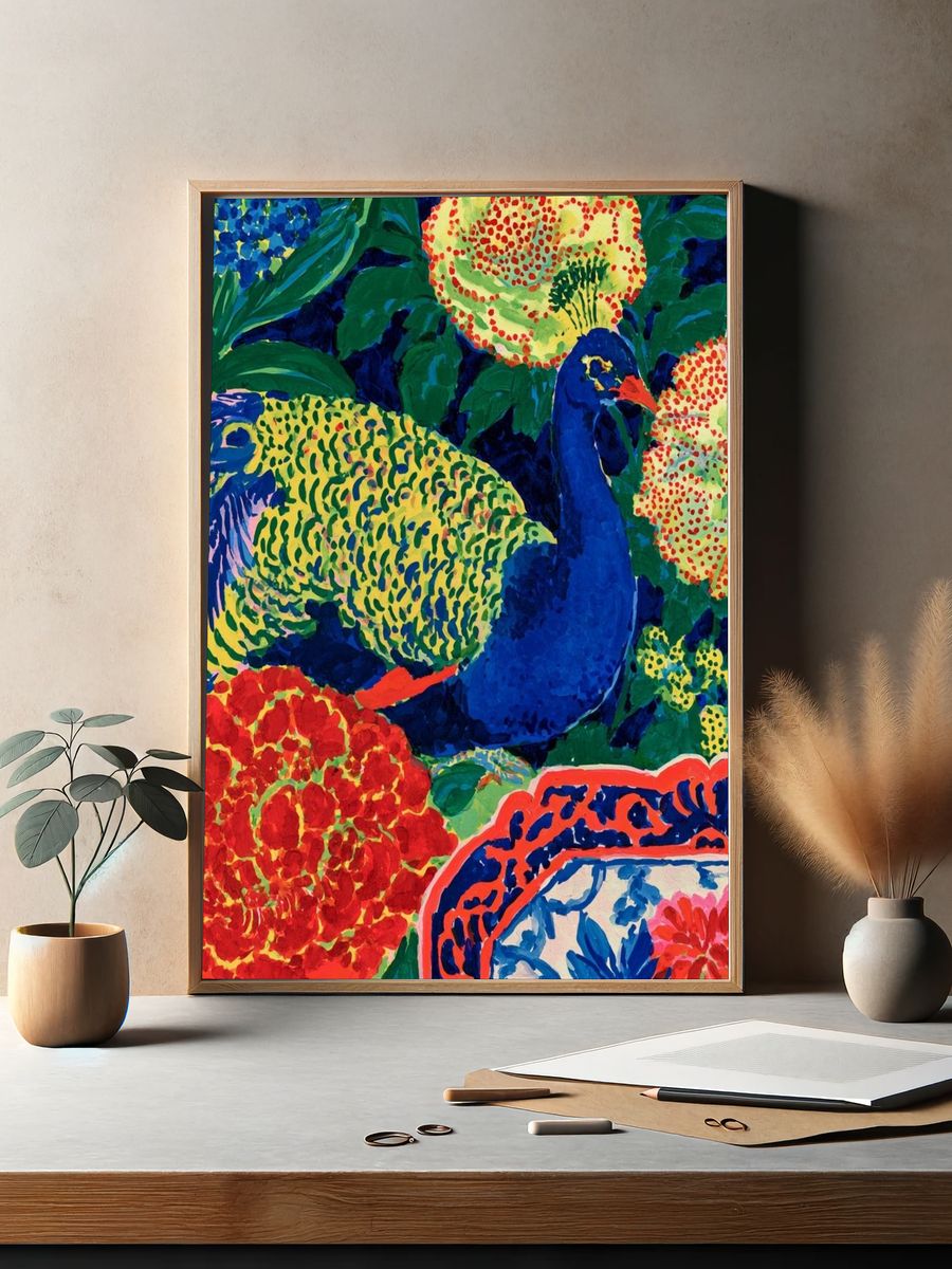 Peacock Garden Illustration Poster. — room view 2