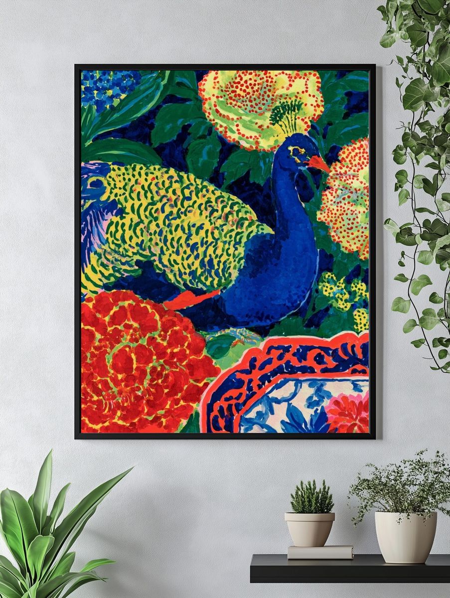 Peacock Garden Illustration Poster. — room view 4