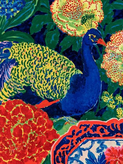 Peacock Garden Illustration Poster.
