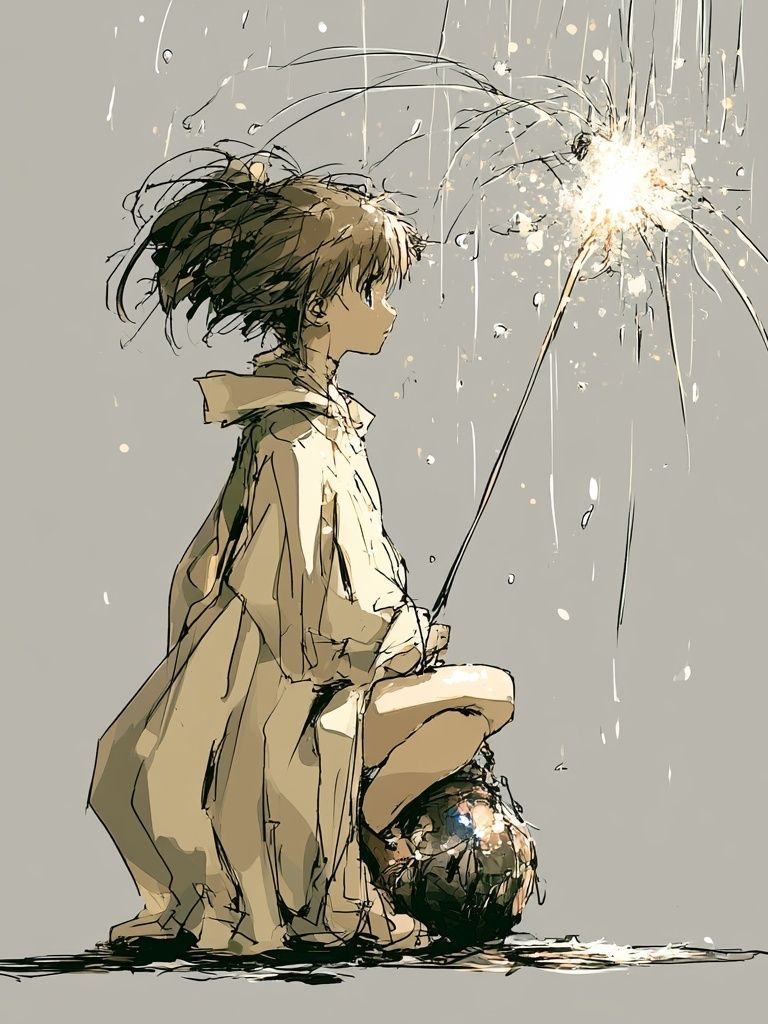 Child with Sparkler Illustration Poster. poster — illustration art