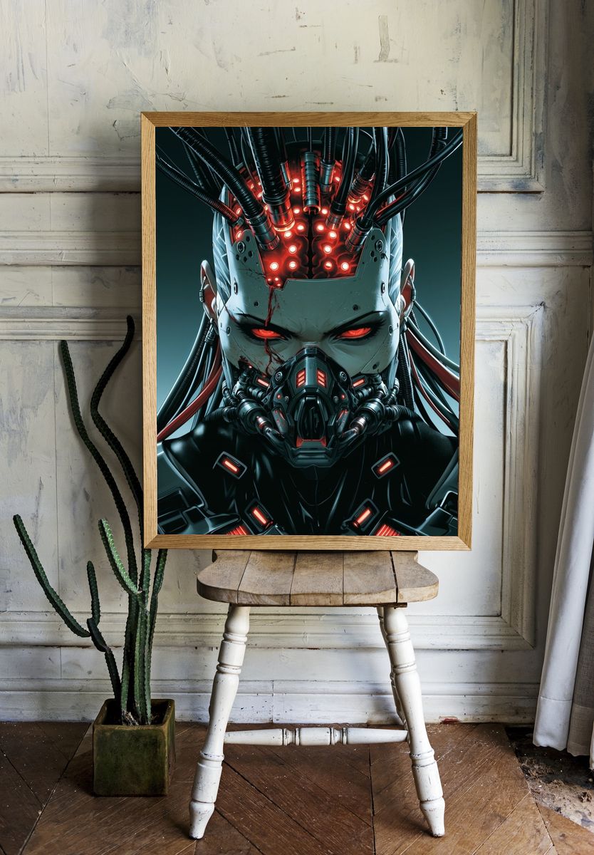 Cybernetic Warrior Portrait Poster. — room view 1