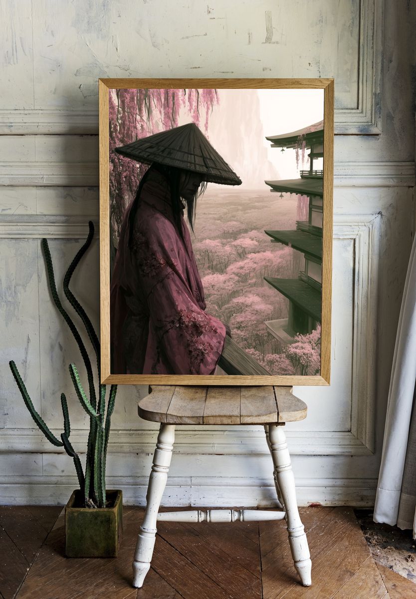 Cherry Blossom Samurai Illustration Poster. — room view 1