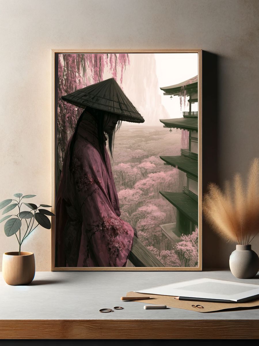 Cherry Blossom Samurai Illustration Poster. — room view 2