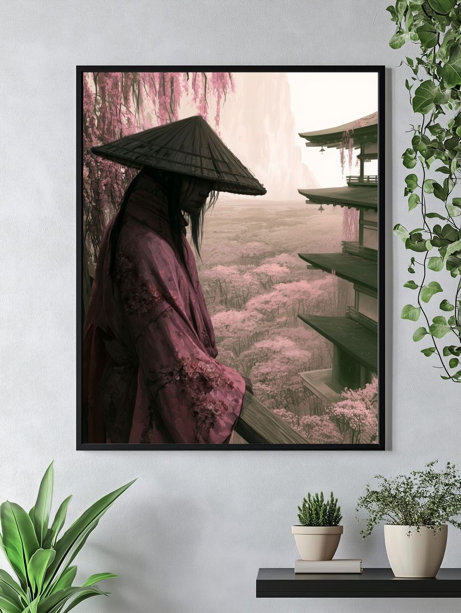Cherry Blossom Samurai Illustration Poster. — room view 4
