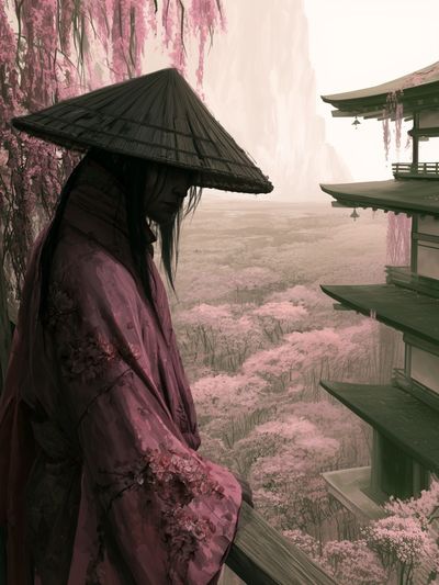 Cherry Blossom Samurai Illustration Poster. poster