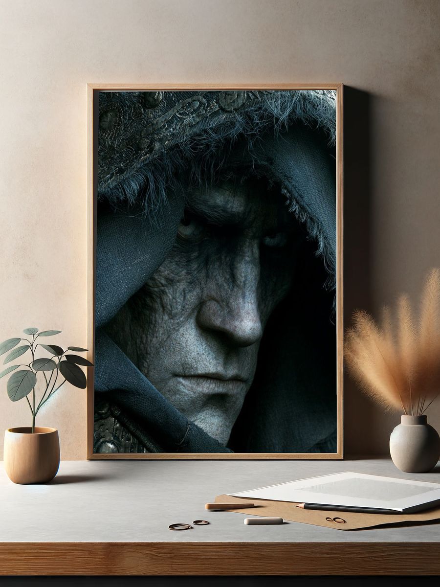 Dark Hooded Portrait Print. — room view 2