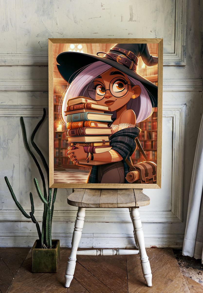 Book Witch Library Illustration Poster. room preview