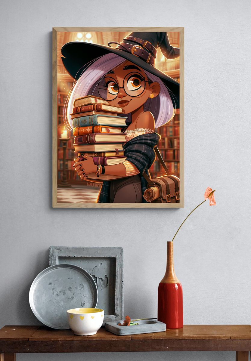 Book Witch Library Illustration Poster. — room view 3