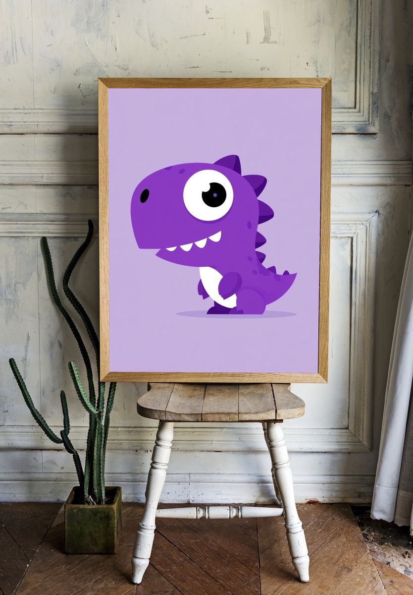 Purple Dinosaur Cartoon Print. — room view 1