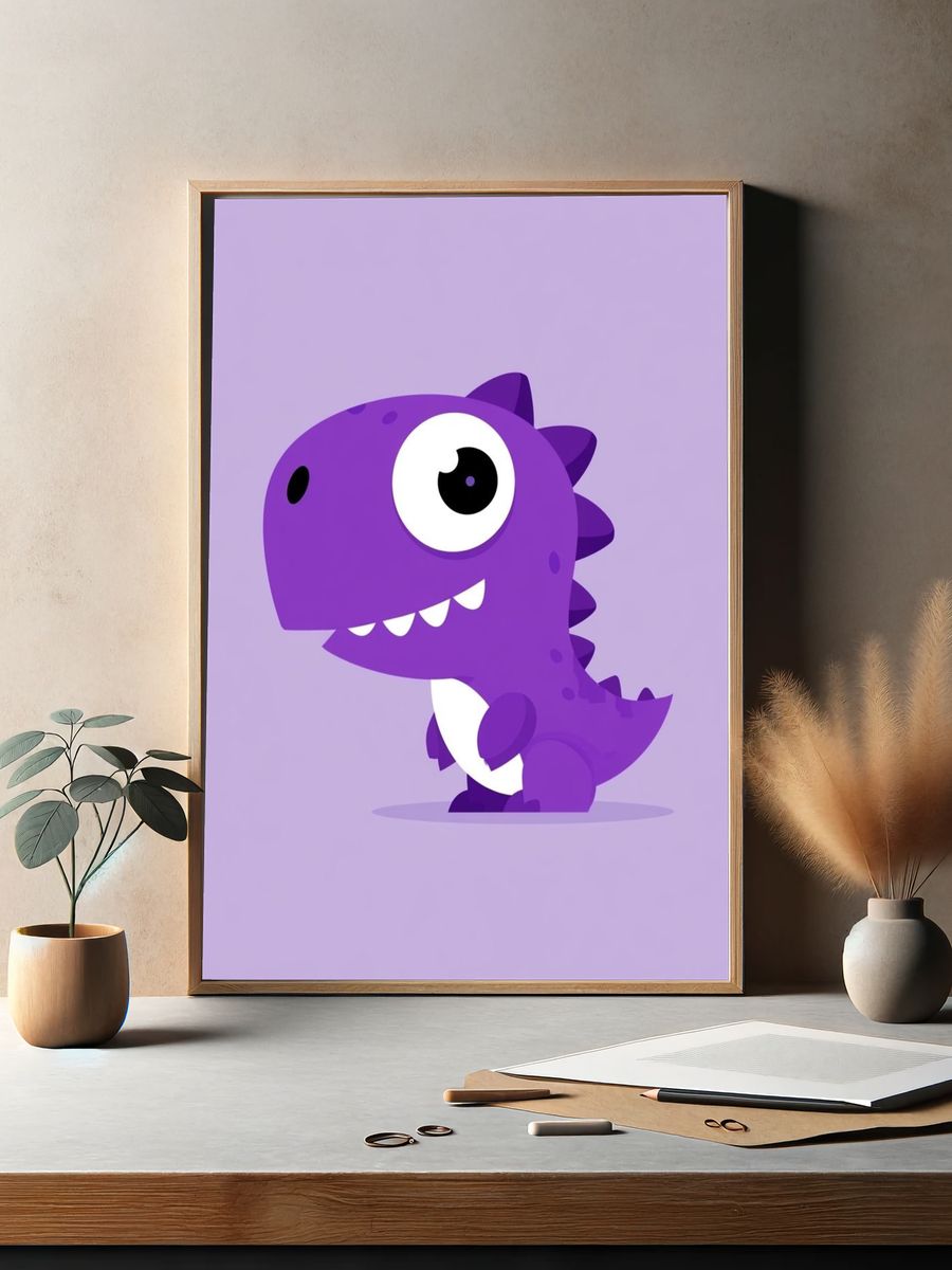 Purple Dinosaur Cartoon Print. — room view 2
