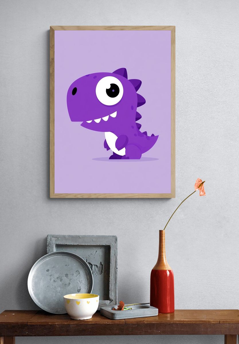 Purple Dinosaur Cartoon Print. — room view 3