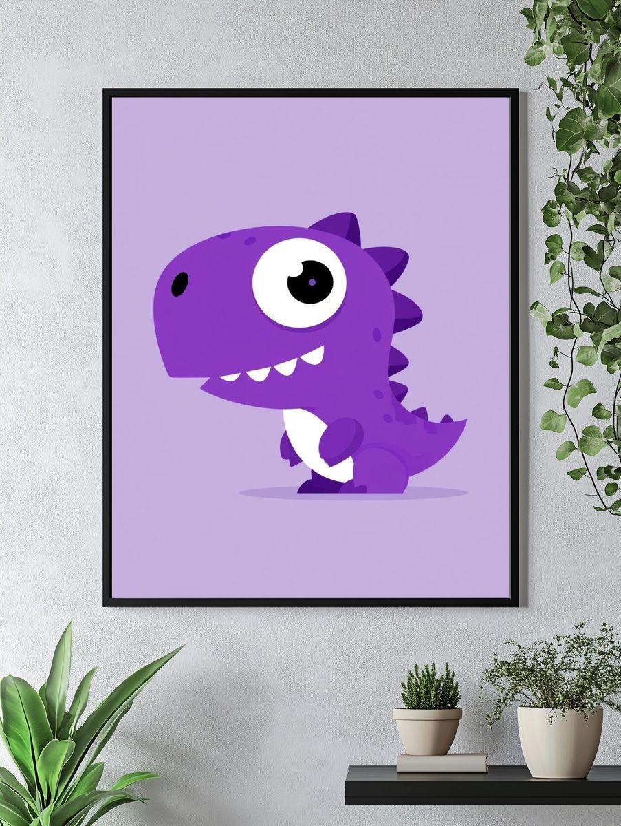 Purple Dinosaur Cartoon Print. — room view 4