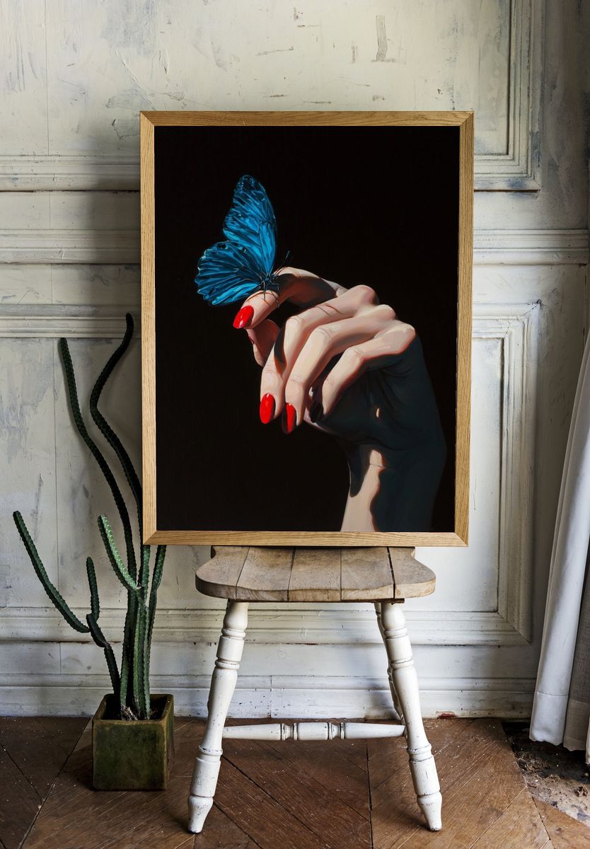 Blue Butterfly Hand Illustration Poster. room preview