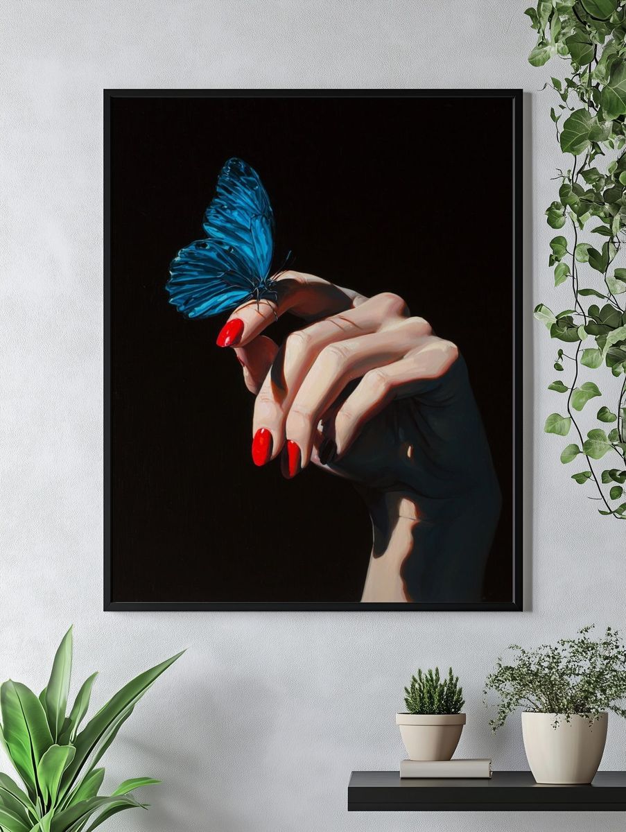 Blue Butterfly Hand Illustration Poster. — room view 4