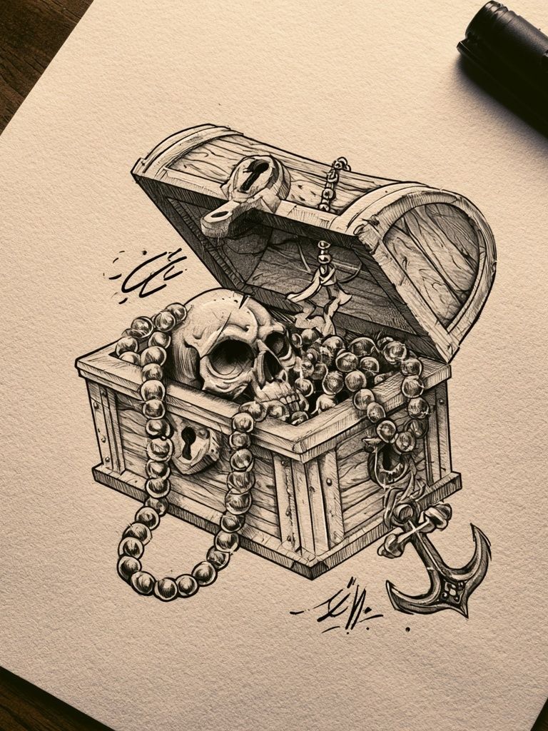 Pirate Treasure Chest Illustration Poster. poster detail