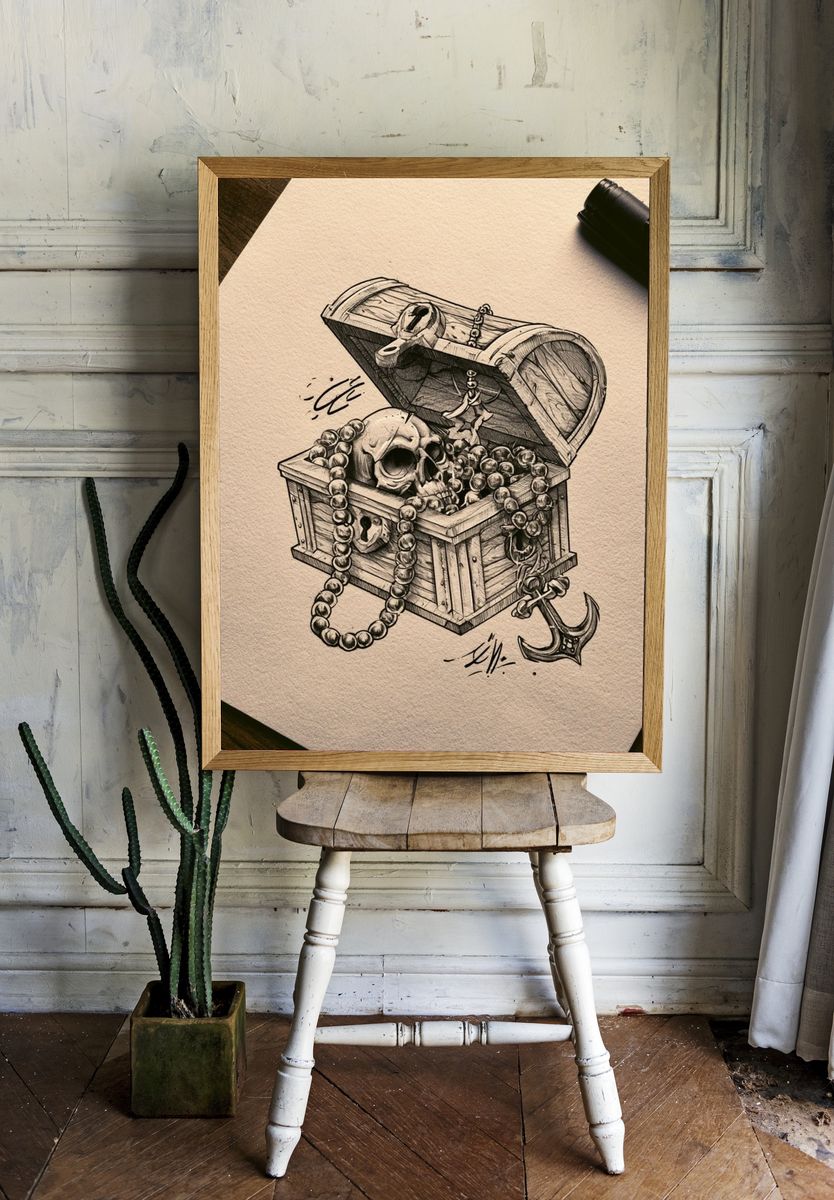 Pirate Treasure Chest Illustration Poster. room preview