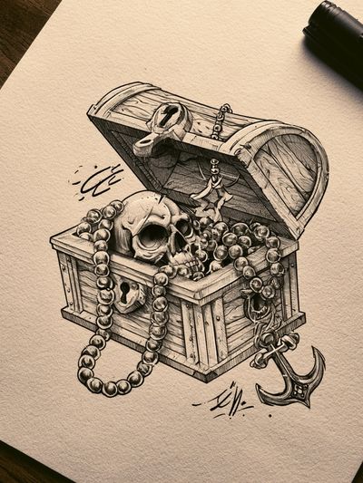 Pirate Treasure Chest Illustration Poster. poster