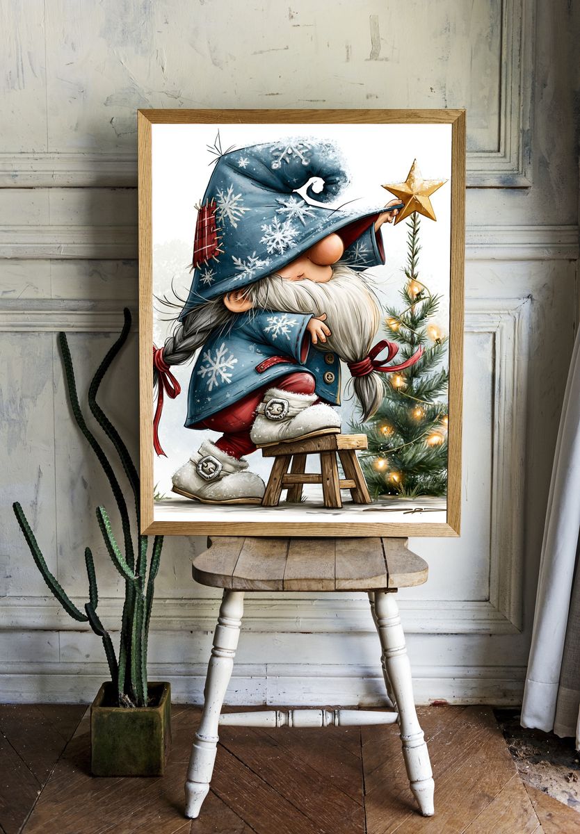 Christmas Gnome with Star Illustration Poster. room preview