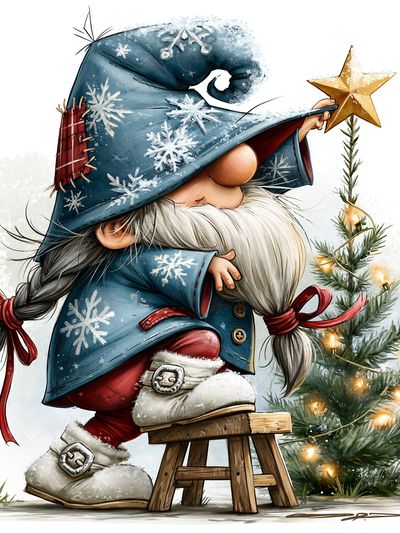 Christmas Gnome with Star Illustration Poster. poster