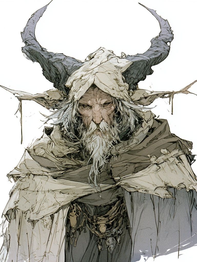 Horned Elder Fantasy Illustration Poster. poster detail