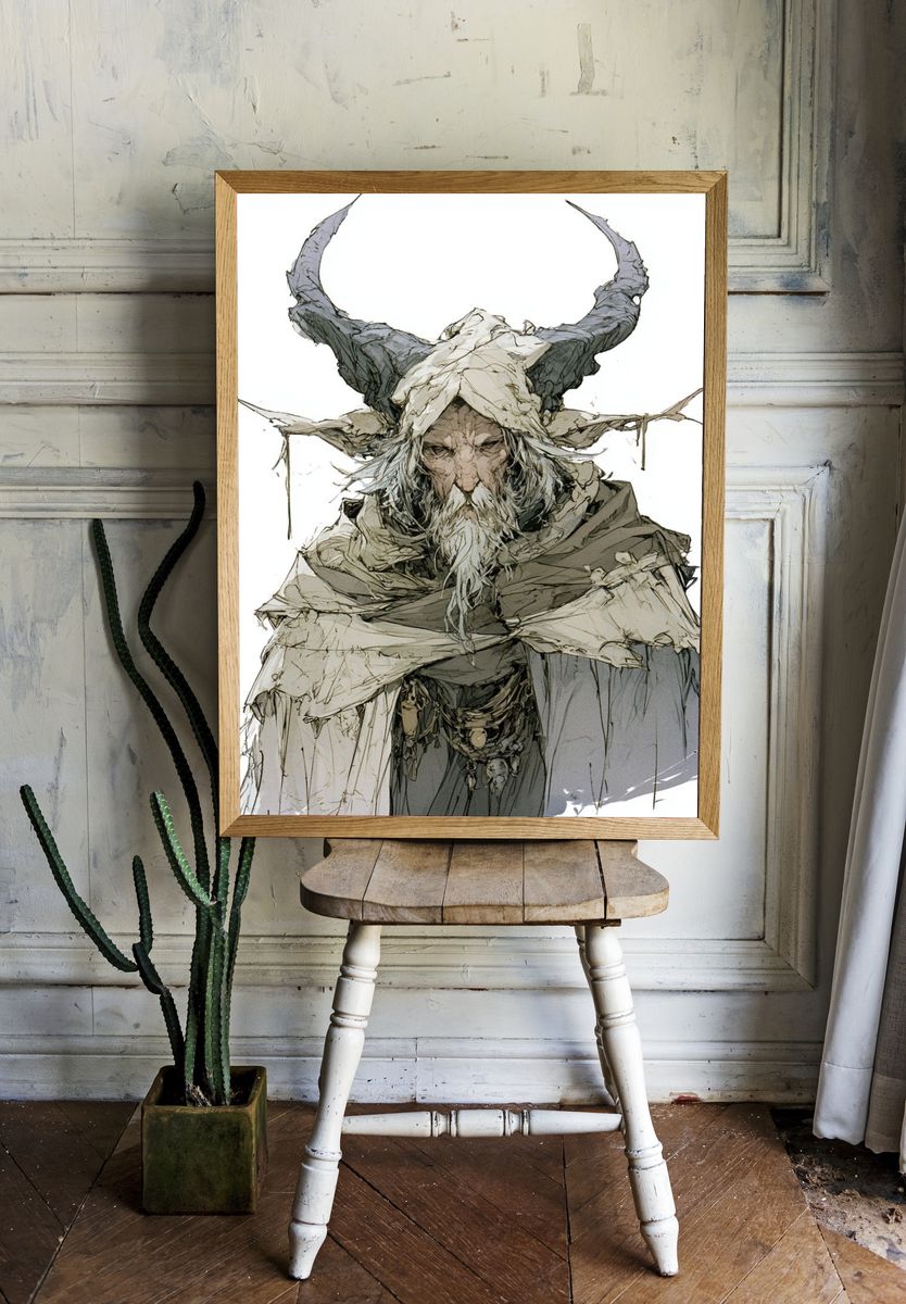 Horned Elder Fantasy Illustration Poster. — room view 1