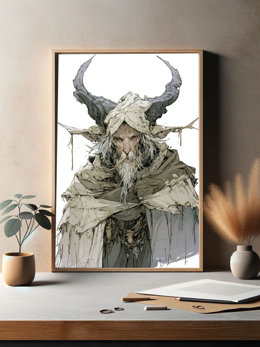 Horned Elder Fantasy Illustration Poster. — room view 2