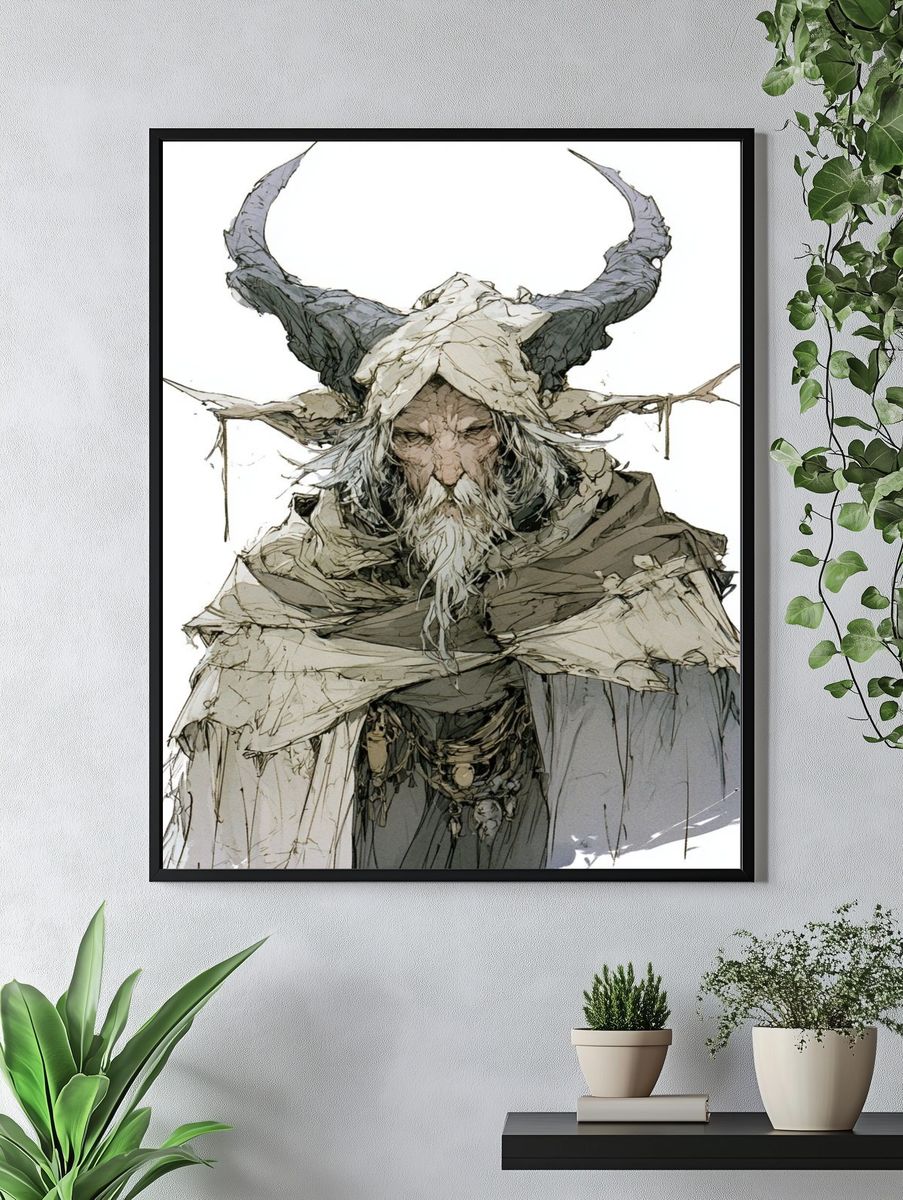 Horned Elder Fantasy Illustration Poster. — room view 4