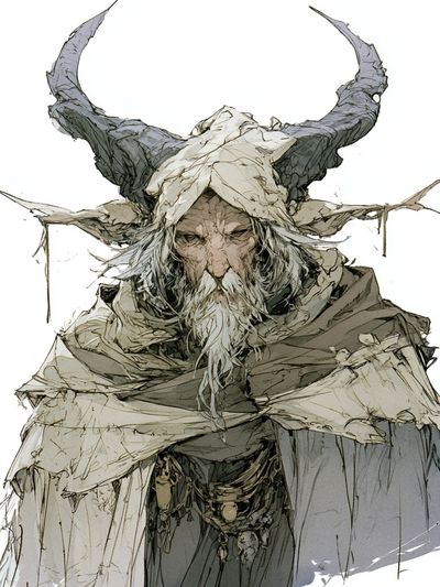 Horned Elder Fantasy Illustration Poster.