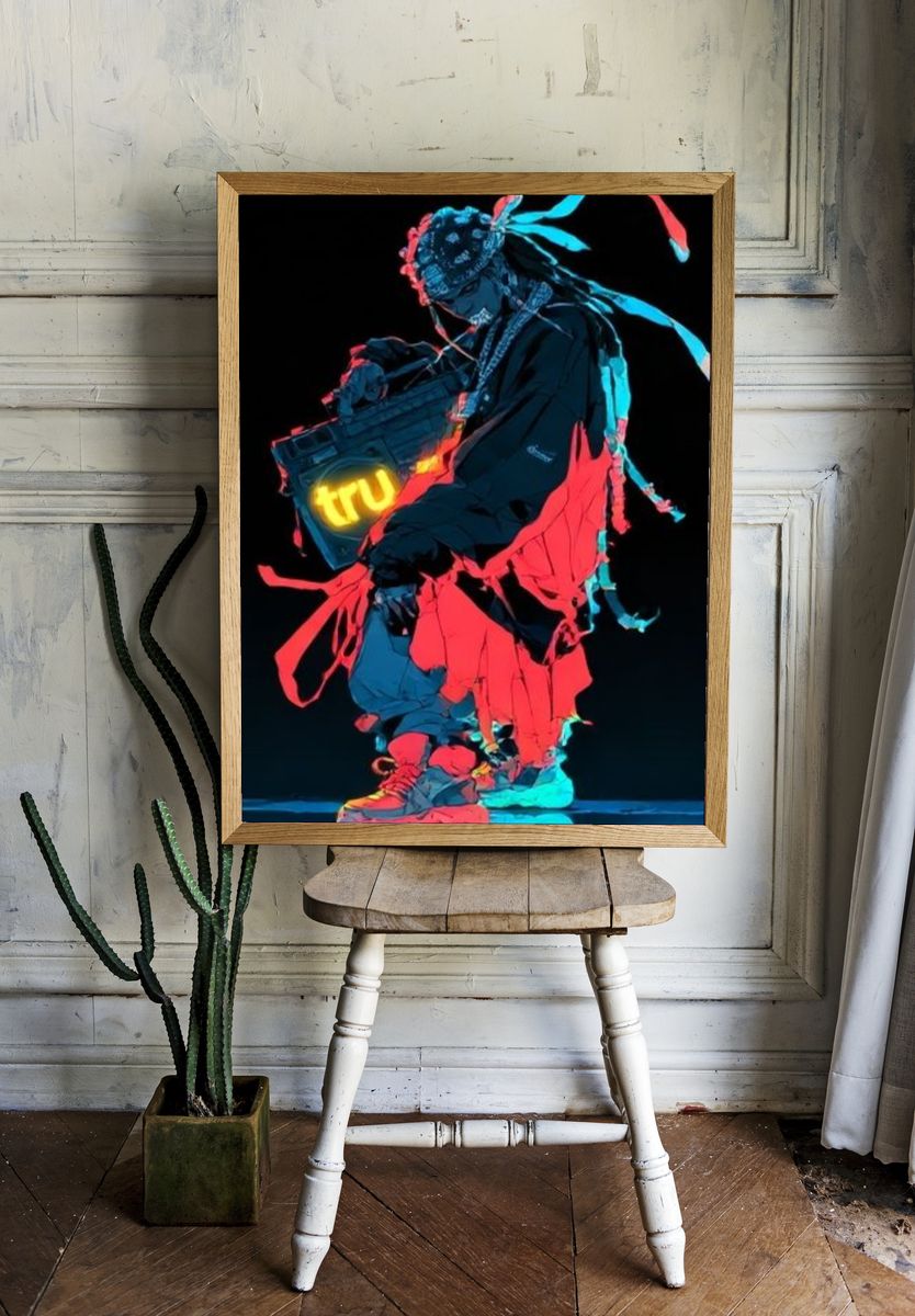Neon Street Figure Illustration Poster. — room view 1