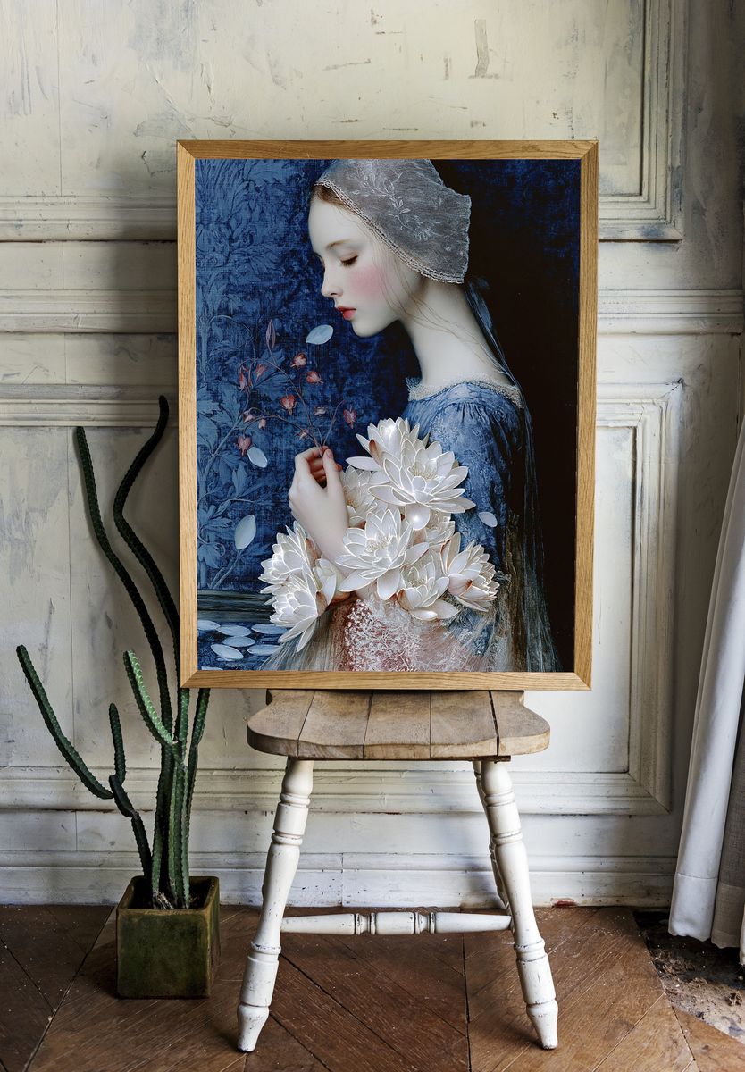 Dreamy Floral Portrait Print. room preview