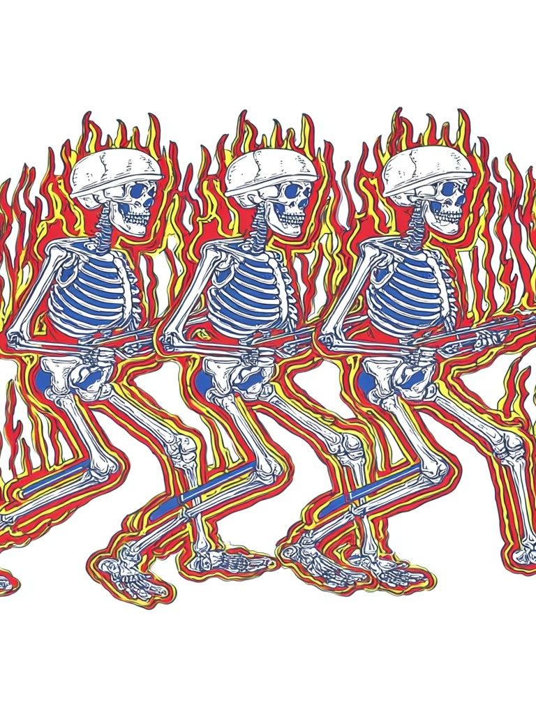Flaming Skeleton Trio Illustration Poster. poster detail